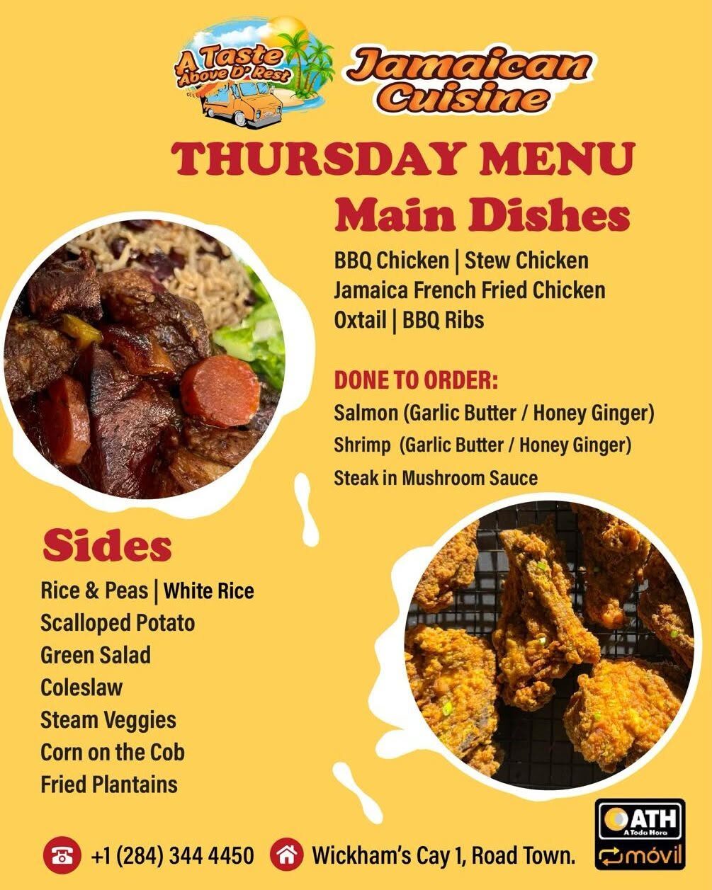 A Taste Above D'Rest - Thursday Menu - 344 4450